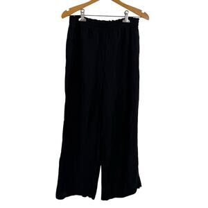 H&M Womens Linen Blend Pants Size Small Black Wide-Leg Beachy Travel Vacay